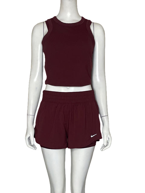 Set Nike Tank+Sport Bra+ Short Rojo Vino-Talla M