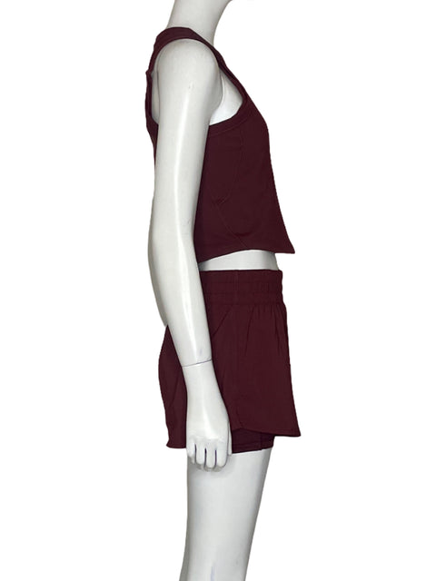 Set Nike Tank+Sport Bra+ Short Rojo Vino-Talla M