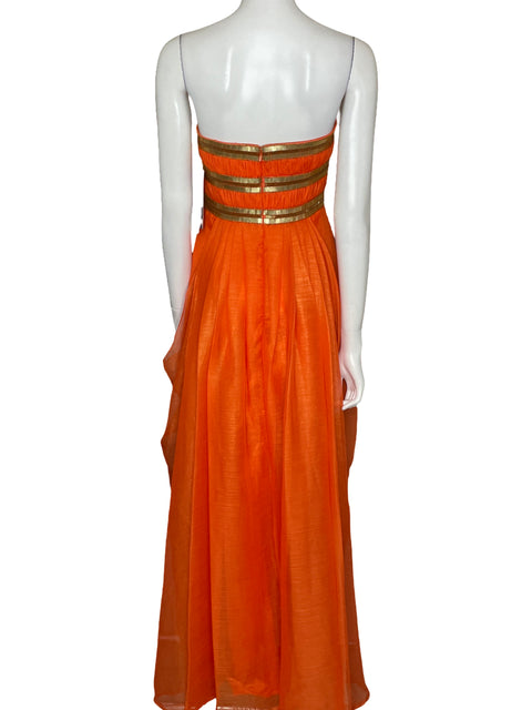 Vestido JS Collection Maxi Strapless Naranja-Talla 4