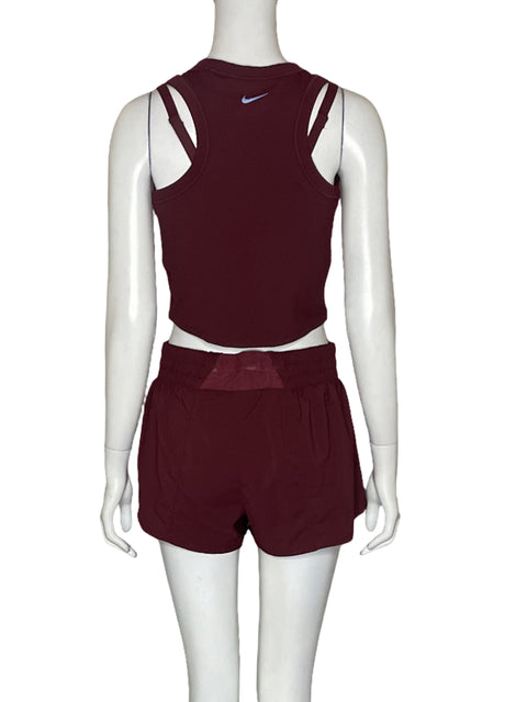 Set Nike Tank+Sport Bra+ Short Rojo Vino-Talla M