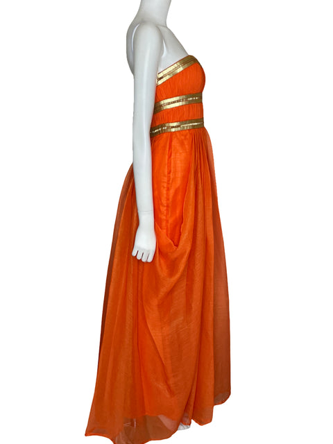 Vestido JS Collection Maxi Strapless Naranja-Talla 4