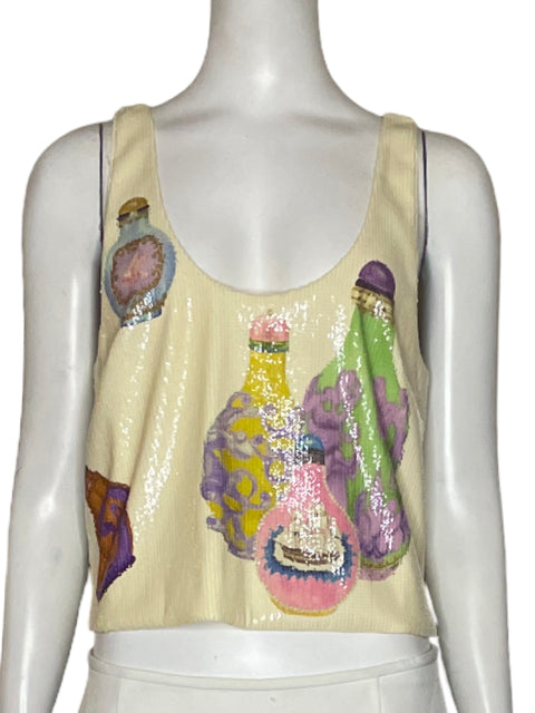 Top Alémais Lentejuelas Estampado Beige-Talla 6