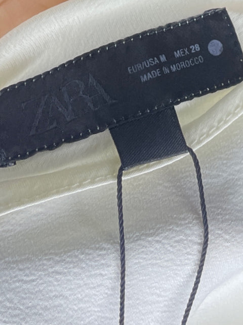 Top Zara Halter Satinado Blanco-Talla M