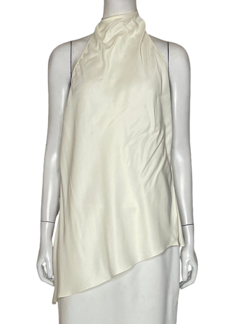 Top Zara Halter Satinado Blanco-Talla M