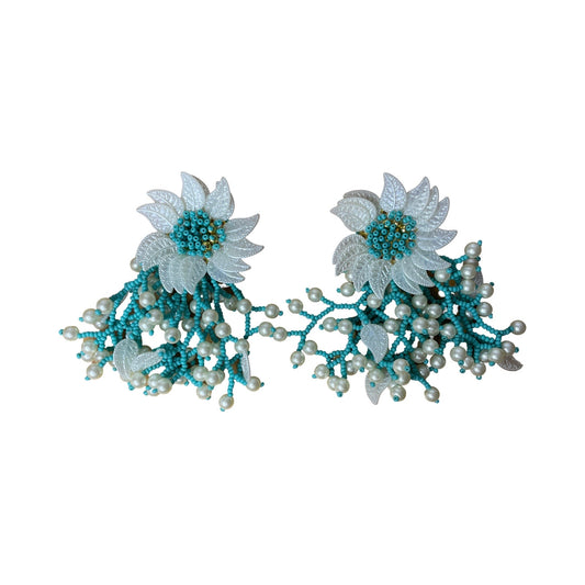 Aretes Michelle Ferrer Flores Perlas Blanco - Talla U