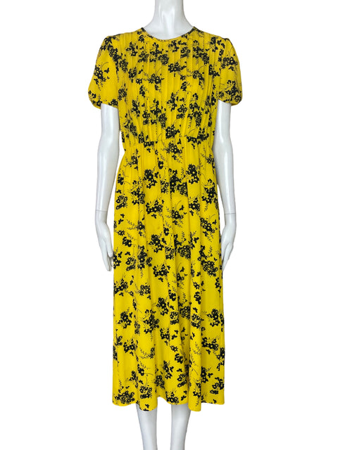 Vestido Michael Kors Flores Pliegues Amarillo-Talla S
