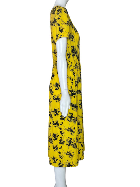 Vestido Michael Kors Flores Pliegues Amarillo-Talla S
