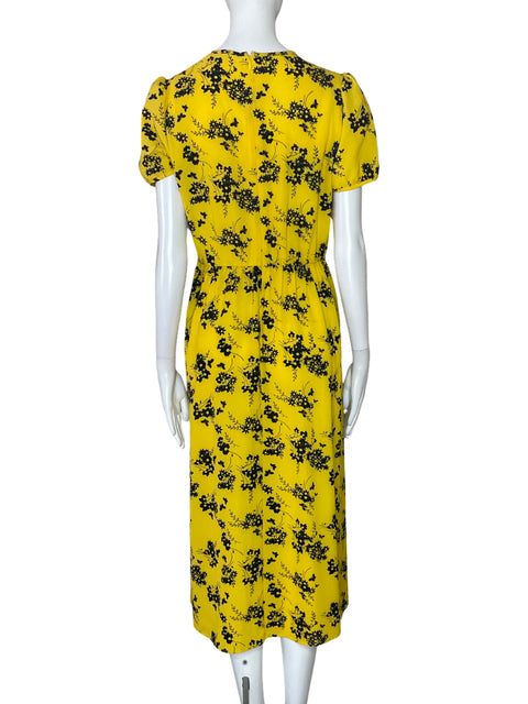 Vestido Michael Kors Flores Pliegues Amarillo-Talla S
