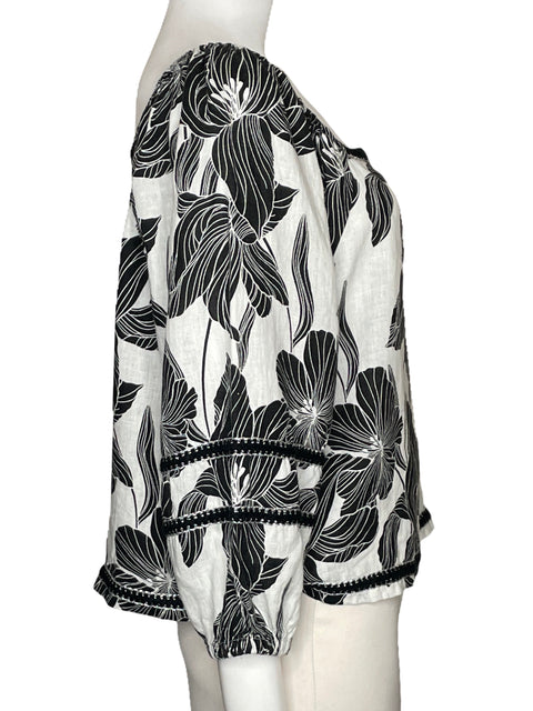 Blusa Tahari Media Manga Print Floral Blanco-Talla L