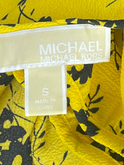 Vestido Michael Kors Flores Pliegues Amarillo-Talla S