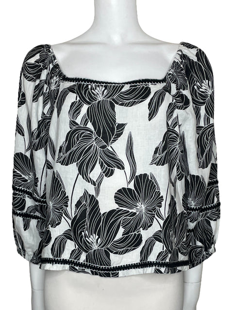 Blusa Tahari Media Manga Print Floral Blanco-Talla L