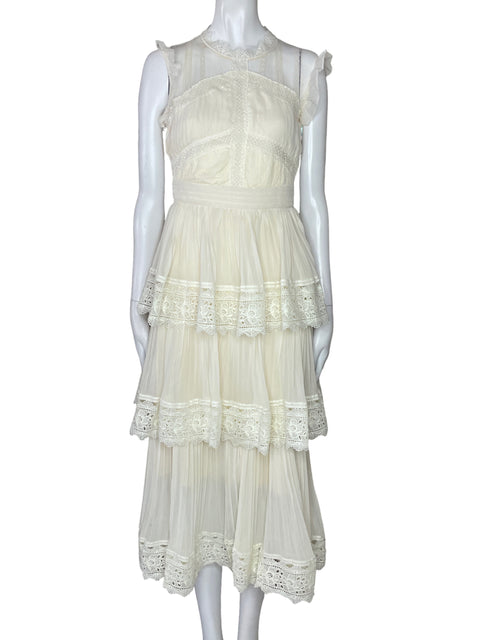 Vestido Han Qing Mu Mu Encaje Capas Beige-Talla S