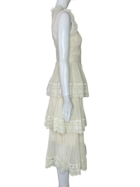 Vestido Han Qing Mu Mu Encaje Capas Beige-Talla S