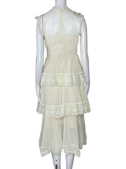 Vestido Han Qing Mu Mu Encaje Capas Beige-Talla S