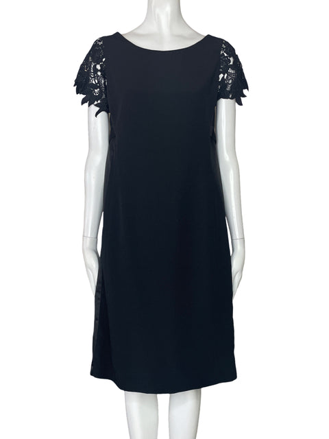 Vestido Anne Klein Mangas Cortas Encaje Negro-Talla 6