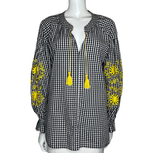Blusa Sohoostyle Bata Vichy Flowers Blanco-Talla M