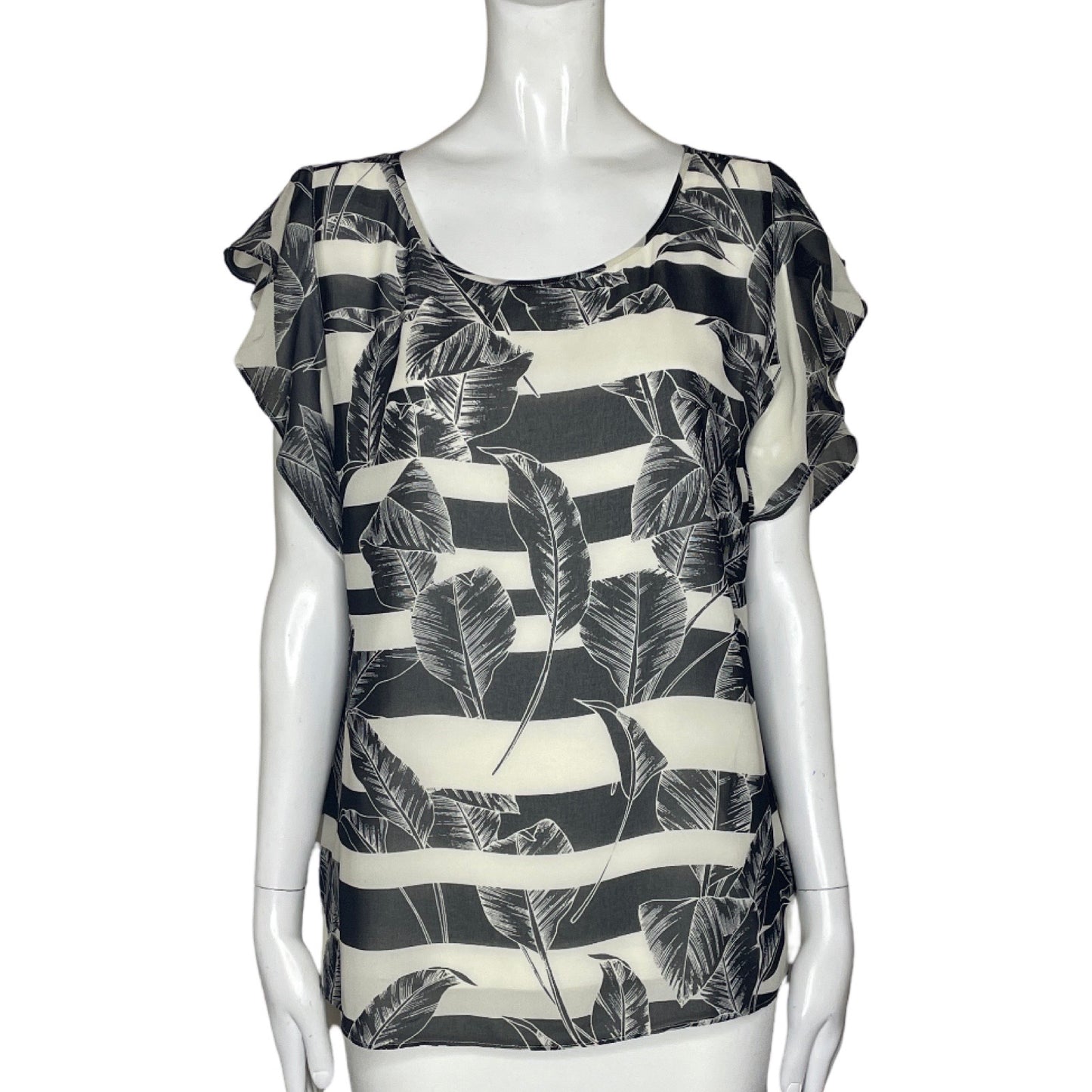 Blusa Vince Camuto Mangas Corta Floral Negro - Talla M