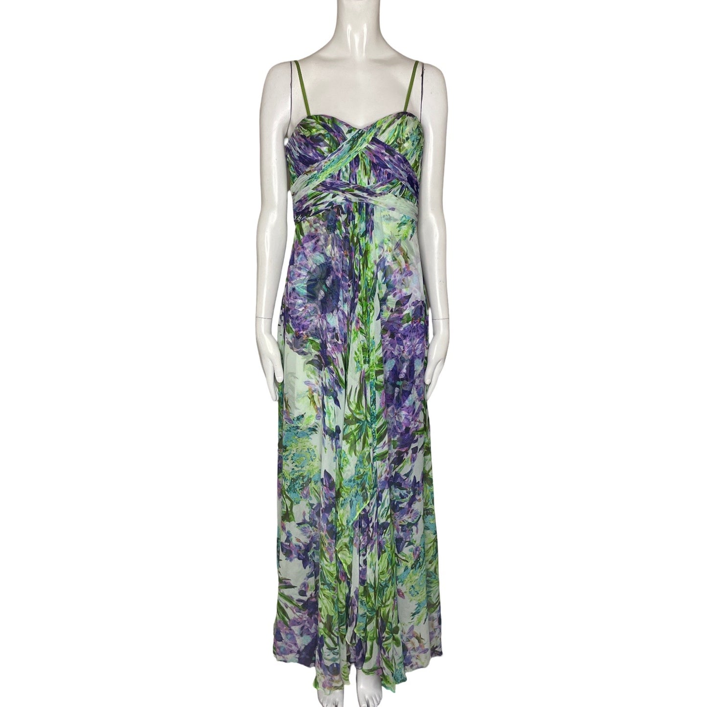 Vestido Aidan Mattox Estampado Floral Verde - Talla 2