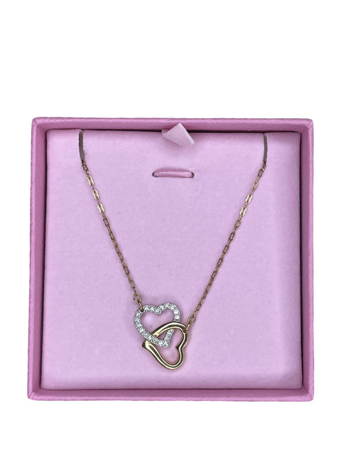 Collar Swarovski Doble Corazón Dorado-Talla U