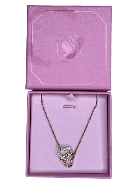 Collar Swarovski Doble Corazón Dorado-Talla U