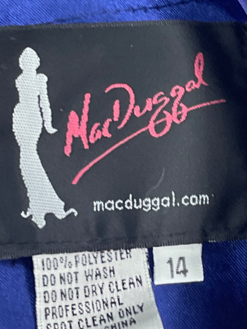 Vestido Mac Duggal  Flores Acampanado Azul-Talla 14