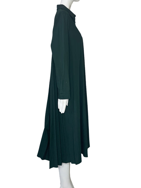 Vestido Zara Camisero Plizado Verde-Talla L