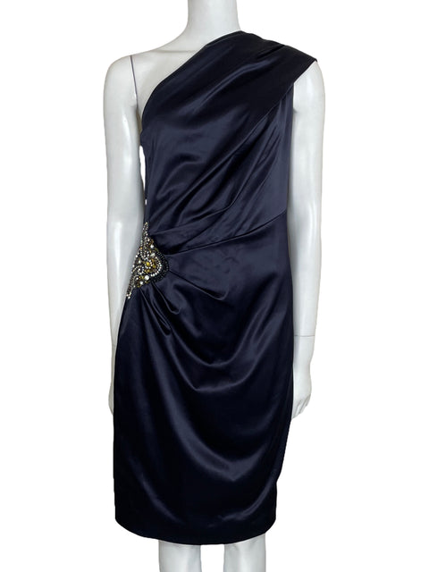 Vestido Eliza J One Shoulder Plisado Azul-Talla 8