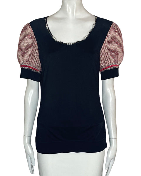 Blusa Societa` Hombro Puff Negro-Talla 46