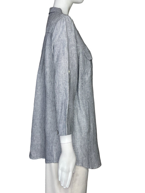 Camisa Nicole Miller Bolsillo Rayas Blanco-Talla L