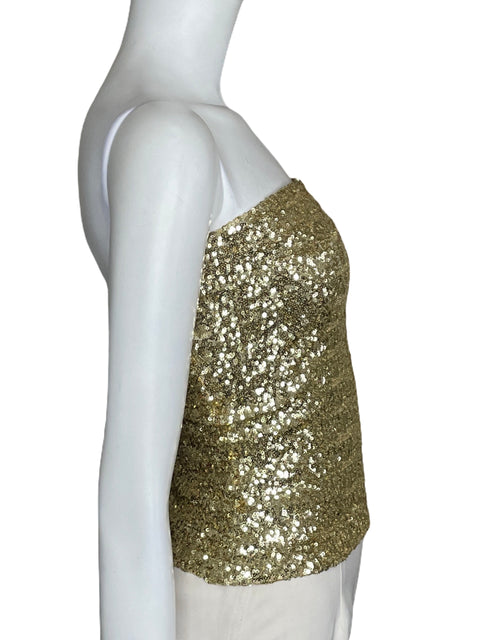 Top Tesoro TPS Lentejuelas Strapless Dorado-Talla XS