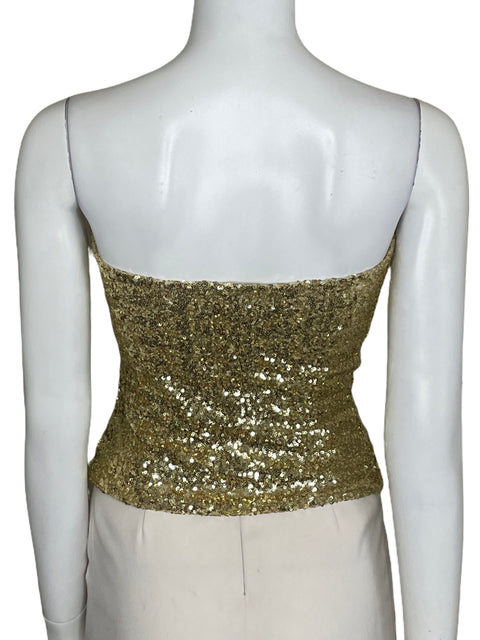 Top Tesoro TPS Lentejuelas Strapless Dorado-Talla XS