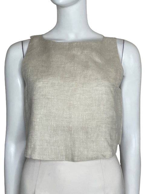 Top Voie Crop Sin Mangas Beige-Talla XS