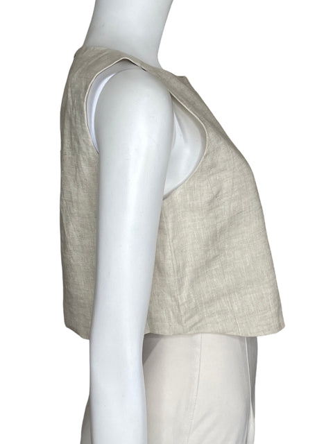 Top Voie Crop Sin Mangas Beige-Talla XS