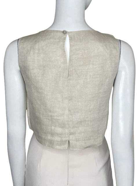 Top Voie Crop Sin Mangas Beige-Talla XS