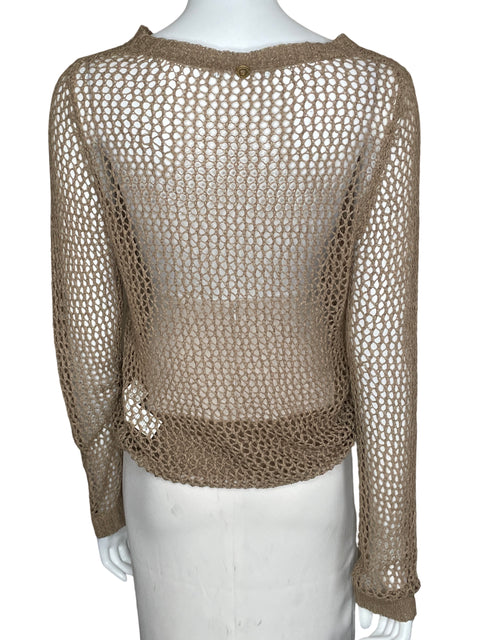 Top OndaDeMar Crochet Manga Larga Marrón-Talla S