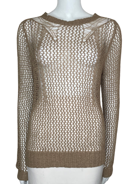 Top OndaDeMar Crochet Manga Larga Marrón-Talla S