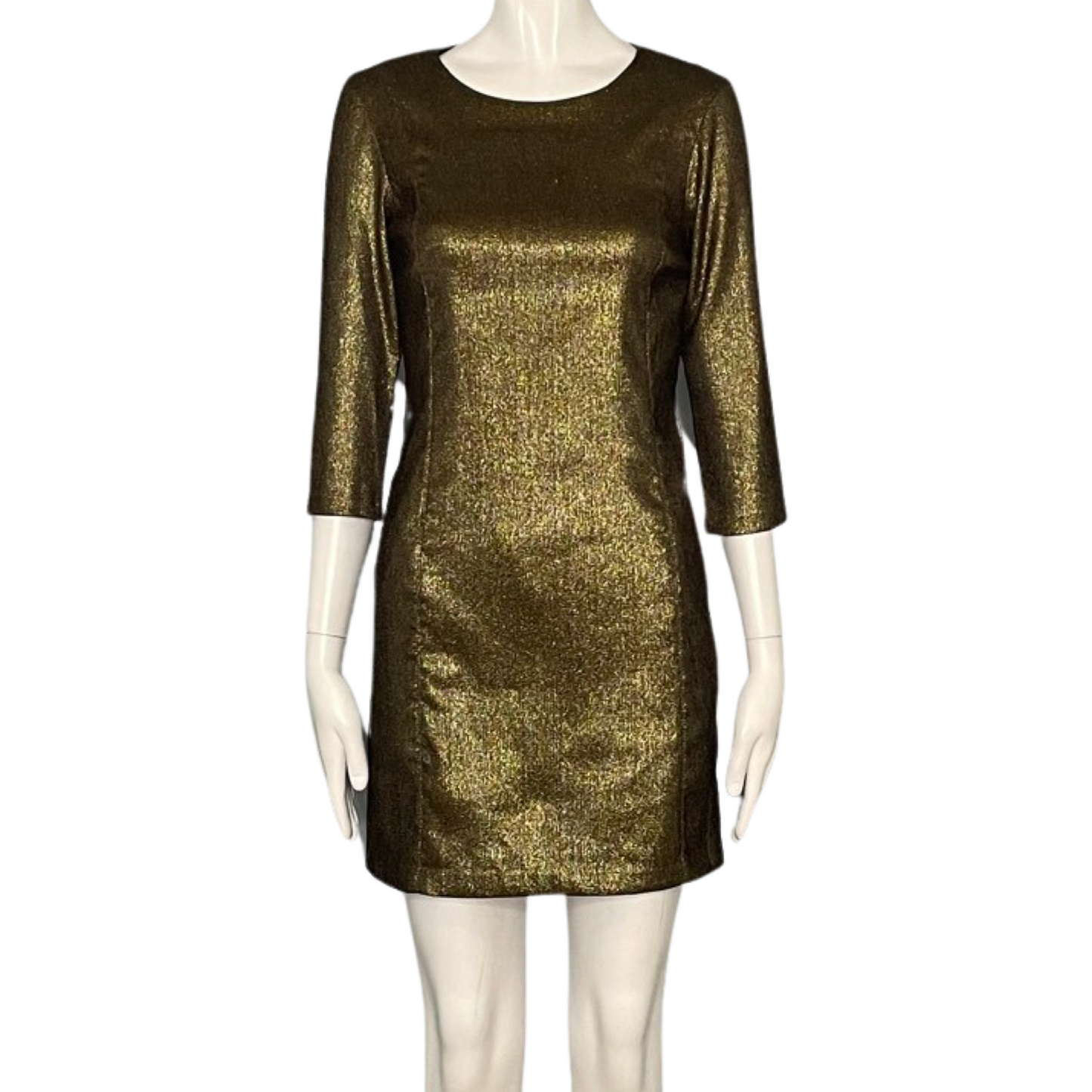 Vestido Zara Metalizado Manga Larga Dorado-Talla S