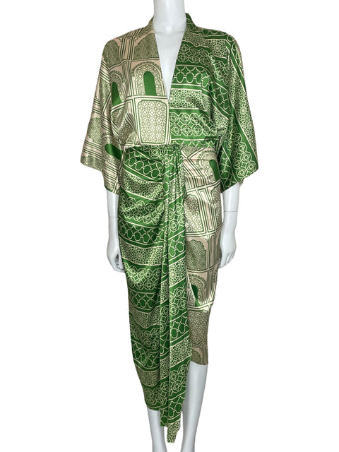 Vestido Relicario Satinado Print Verde-Talla 8