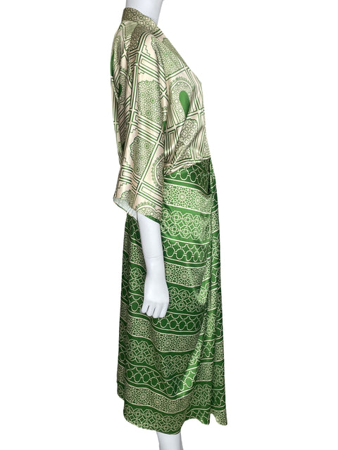 Vestido Relicario Satinado Print Verde-Talla 8
