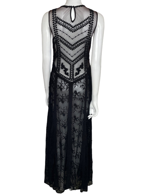 Vestido Nanette Lepore Maxi Bordado Negro-Talla 2