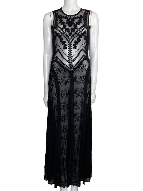 Vestido Nanette Lepore Maxi Bordado Negro-Talla 2