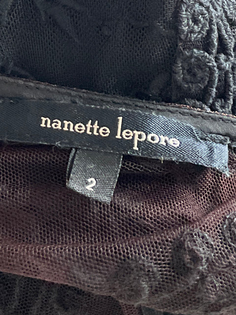 Vestido Nanette Lepore Maxi Bordado Negro-Talla 2