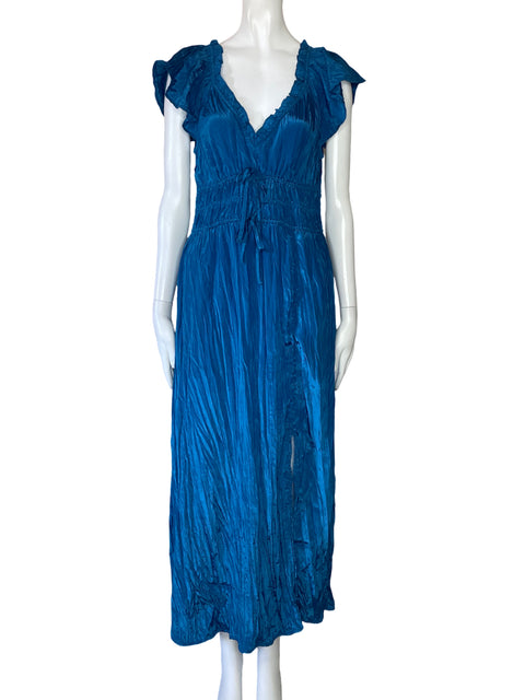 Vestido J.Crew Fruncido Maxi Azul-Talla S