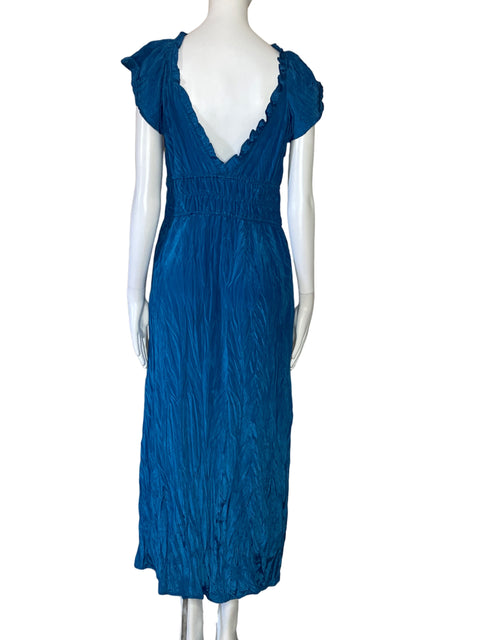 Vestido J.Crew Fruncido Maxi Azul-Talla S