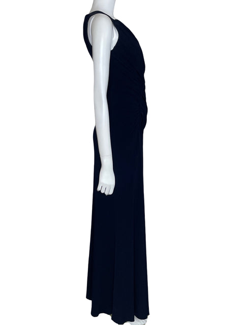 Vestido David Meister One Shoulder Drapeado Azul-Talla 2