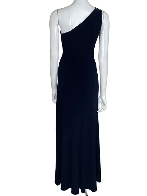 Vestido David Meister One Shoulder Drapeado Azul-Talla 2
