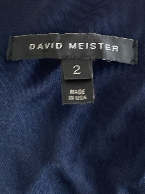 Vestido David Meister One Shoulder Drapeado Azul-Talla 2