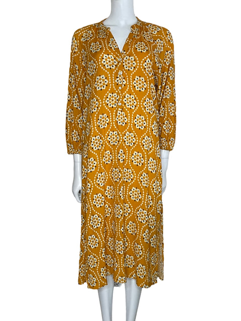 Vestido Zara Camisero Floral Amarillo-Talla XS