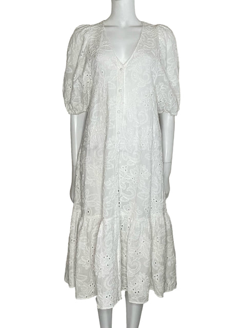 Vestido Zara Encaje Camisero Blanco-Talla XS