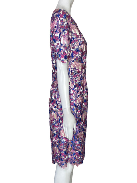 Vestido Tahari Arthur S. Levine Encaje Metalizado Rosado-Talla 2